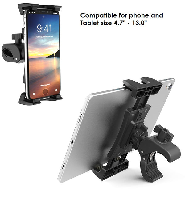 Mount Bracket Gym Treadmill Bike Handlebar Clip Stand Sports Adjustable Phone & Tablet Holder Universal 4-13 inch for iPad/Galaxy Tab etc